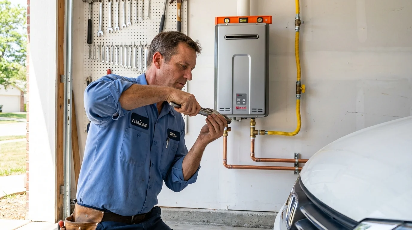 Tankless water heater installation by a Johns Plumbing LLC plumber in Electra