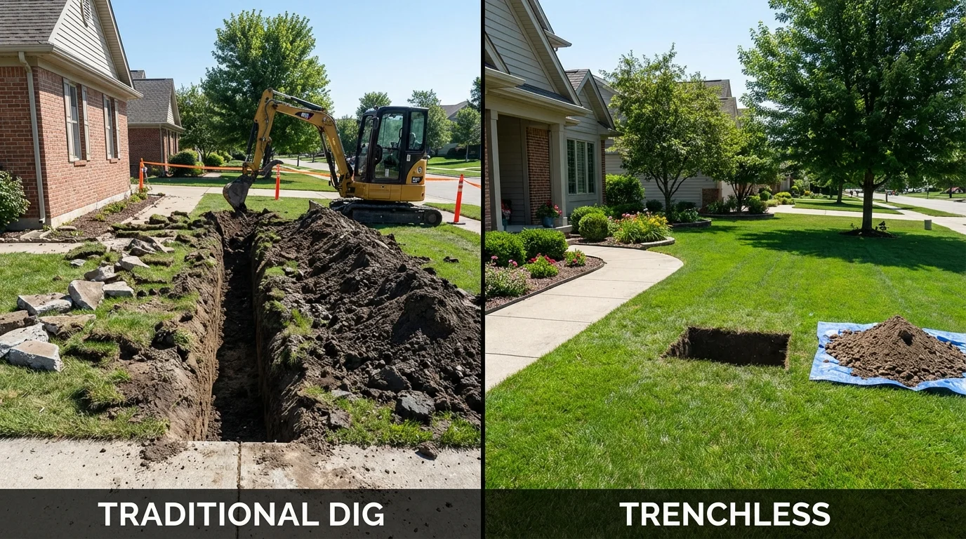 Trenchless sewer repair with minimal yard damage versus traditional excavation in Electra, TX
